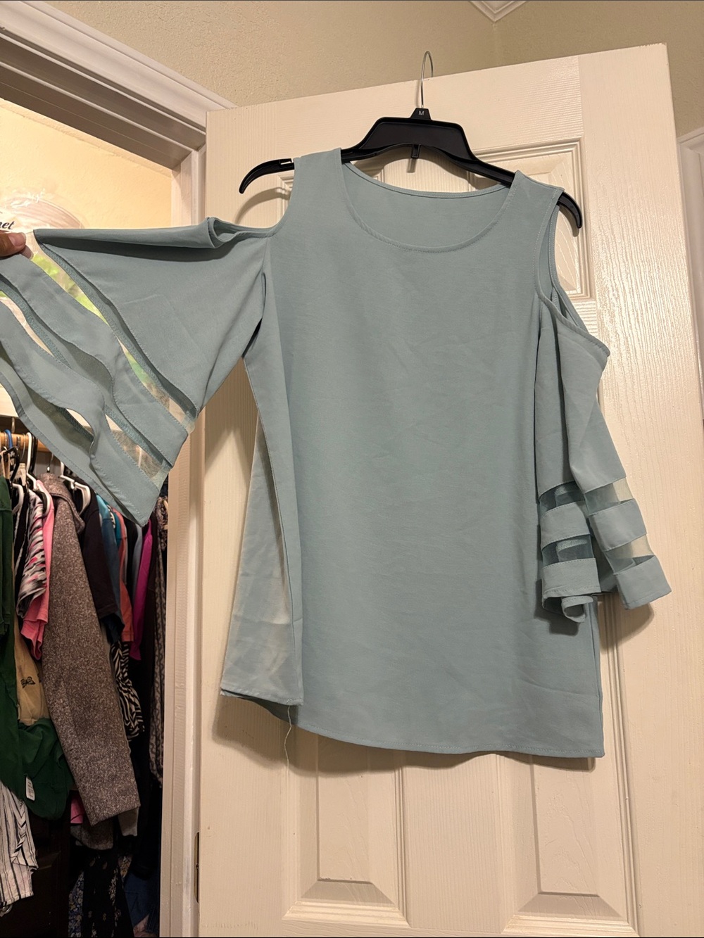 Sage Green Cold-Shoulder Blouse - Picture 2 of 2
